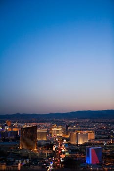 Aerial view of buildings in a city at dusk, Las Vegas, Nevada, USA
