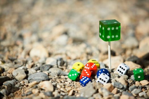 Close-up of dice on pebbles, Las Vegas, Nevada, USA