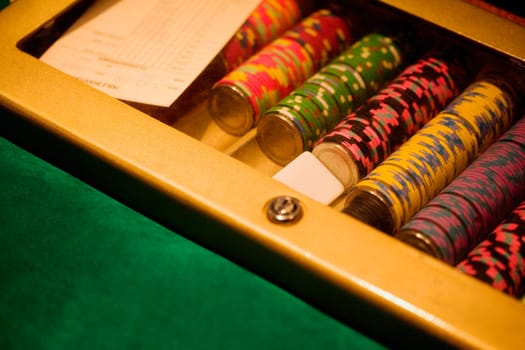 High angle view of gambling chips, Las Vegas, Nevada, USA