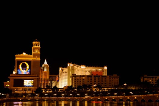 Buildings in a city lit up at night, Las Vegas, Nevada, USA