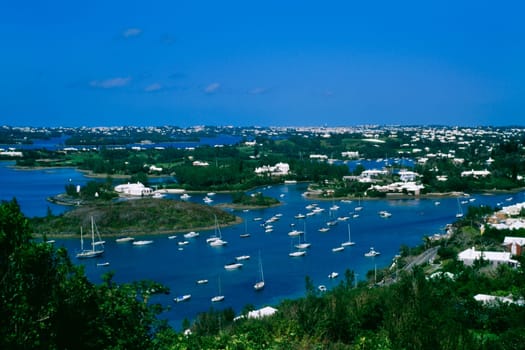 Aerial view of sailboats in a river, Bermuda