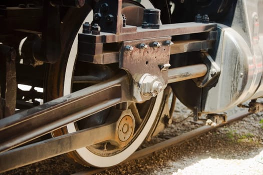 Close-up of a train wheel on a railroad track, Church Street Station, Orlando, Florida, USA