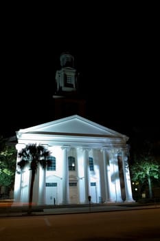 Low angle view of a building lit up at night, Orlando, Florida, USA