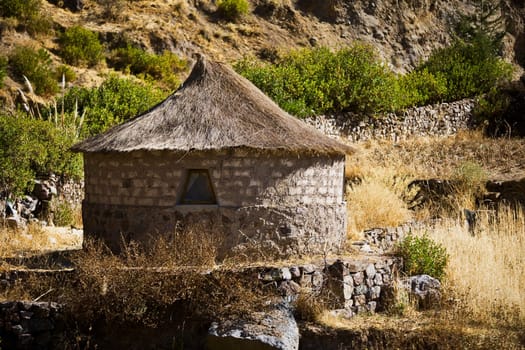 Thatched roof hut on a mountain, Chivay, Arequipa, Peru