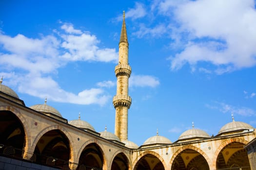 Low angle view of a minaret, Suleymanie Mosque, Istanbul, Turkey