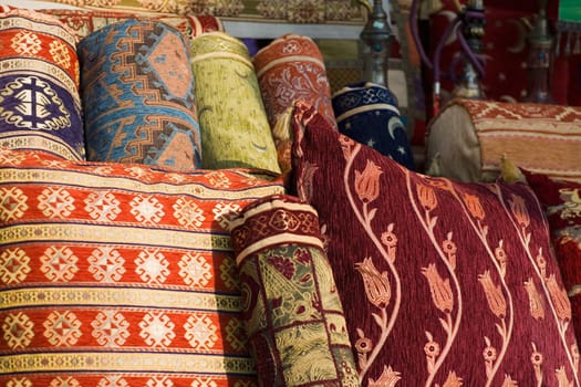 Close-up of carpets at a market stall, Istanbul, Turkey
