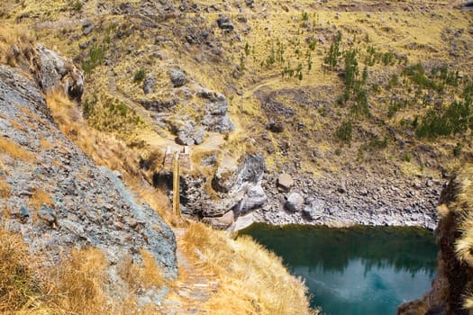 Rope bridge across a river, Queswachaca, Peru
