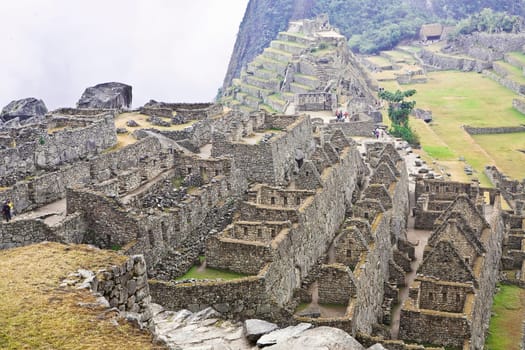 High angle view of ruins on mountains, Machu Picchu, Cusco Region, Peru