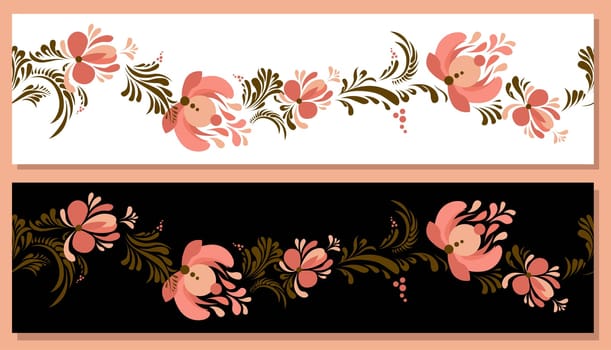 Spring trend pattern. Seamless border for printing on fabric and textile design. Fashionable print for paper in ethnic style. Vector illustration. Pink color.