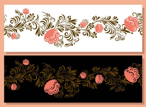 Spring trend pattern. Seamless border for printing on fabric and textile design. Fashionable print for paper in ethnic style. Vector illustration. Pink color.