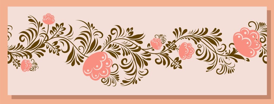 Spring trend pattern. Seamless border for printing on fabric and textile design. Fashionable print for paper in ethnic style. Vector illustration. Pink color.