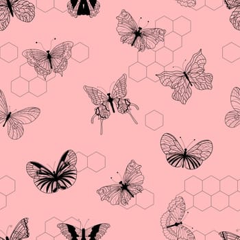 Butterfly pattern. Pink background Vector illustration. ornament seamless
