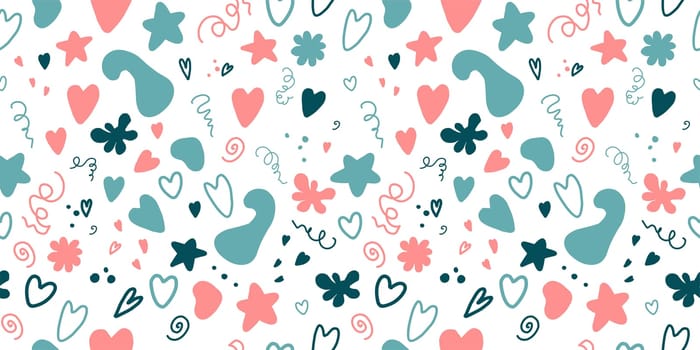 Seamless pattern with hearts. Background for Valentine's Day. Romantic seamless pattern. Falling in love and romance. Bright colors. Positive mood.