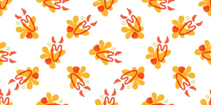 Seamless pattern with hearts. Background for Valentine's Day. Romantic seamless pattern. Falling in love and romance. Bright colors. Positive mood.