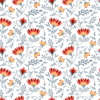 Spring trend pattern. Seamless border for printing on fabric and textile design. Fashionable print for paper in ethnic style. Vector illustration. Pink color.