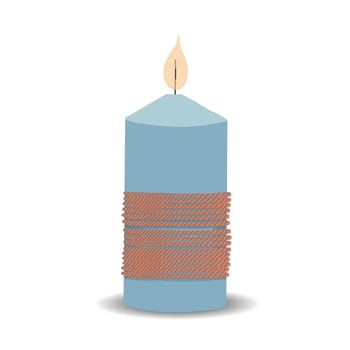 The candle is blue. Decorative candle. Vector illustration isolated. Spa procedure