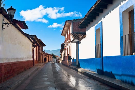 Houses along a street, San Cristobal De Las Casas, Chiapas, Mexico