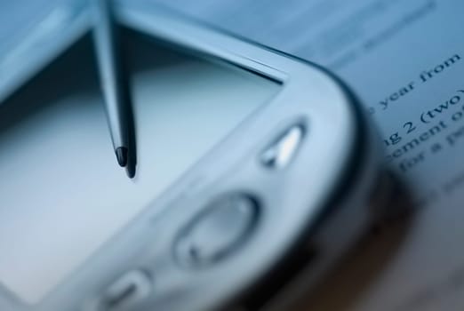 Close_up of a personal data assistant with a digitized pen