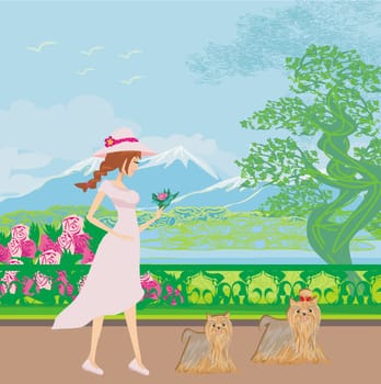 elegant woman walking in the park