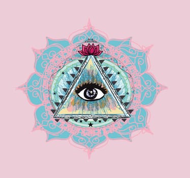 All seeing eye inside triangle pyramid.