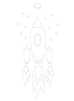 Cute Cartoon rocket in space - coloring book
