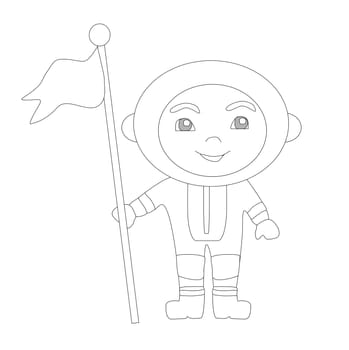 cute astronaut boy with flag - coloring book