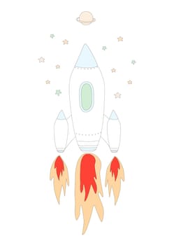 Cute Cartoon rocket in space - isolated illustration