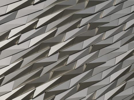 A futuristic,triangular,gray,silver colored,abstract and geometric background in 3d.