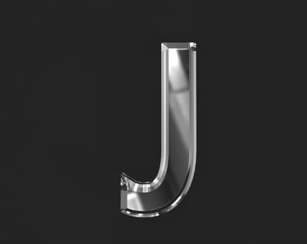 White polished reflective transparent font - letter J isolated on dark background, 3D illustration of symbols