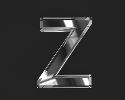 White shine glass made clear font - letter Z isolated on dark background, 3D illustration of symbols