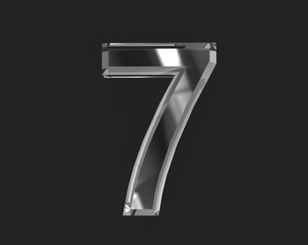 White shine glassy transparent font - number 7 isolated on dark, 3D illustration of symbols