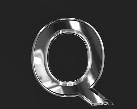 White shine reflective clear alphabet - letter Q isolated on dark background, 3D illustration of symbols