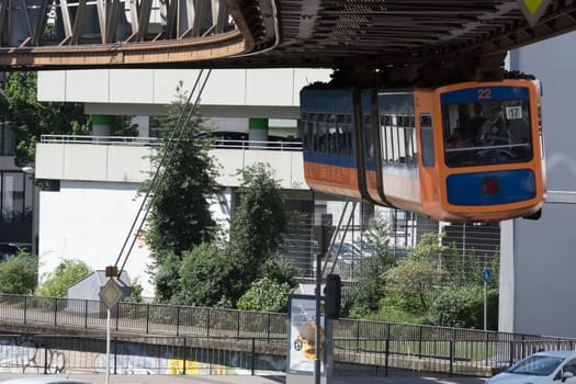 WUPPERTAL  NRW  GERMANY - JULY 31  2017:... Suspension railway in the station Wuppertal Vohwinkel.Die Hochbahn is used for public transport.