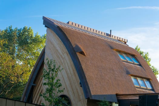 AHRENSHOOP ON THE DARS - JULY 29, 2018:..Modern architecture on Fischland-Darß in Ahrenshoop..Made of traditional construction an architectural sculpture