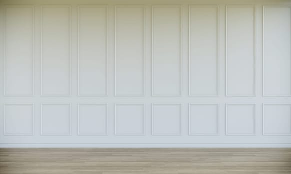 empty white room with wooden floor. classic wall style interior design