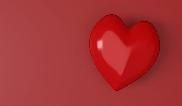 Valentine's day concept. Red heart on red background with copy space.