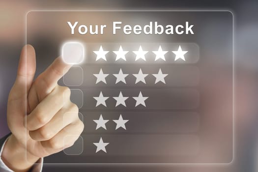 business hand clicking your feedback on virtual screen interface