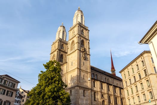The Grossmunster cathedral with towers in Zurich, Switzerland