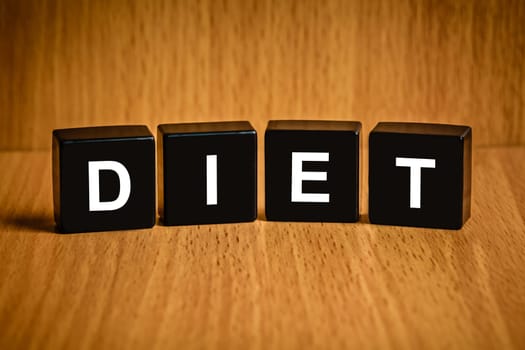 diet healthy text on black block, health concept