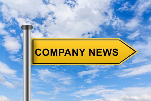 company news words on yellow road sign on blue sky