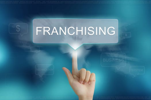 hand pushing on franchising balloon text button