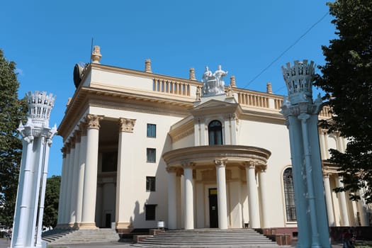 Beautiful building of the pavilion at the exhibition in Moscow folk achievements