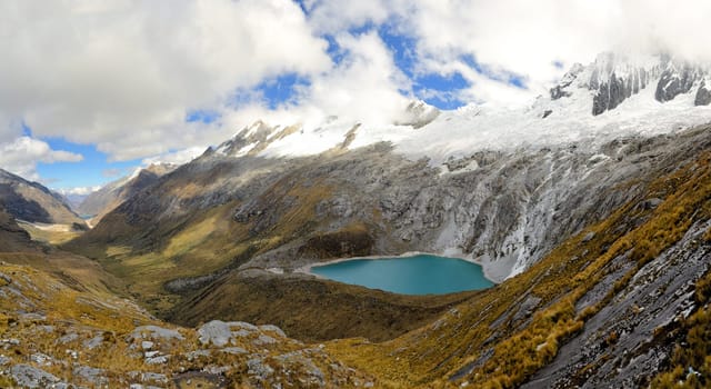 Cordillera Blanca mountain range - Punta Union Pass - Santa Cruz Circuit Trek near Huaraz, Peru