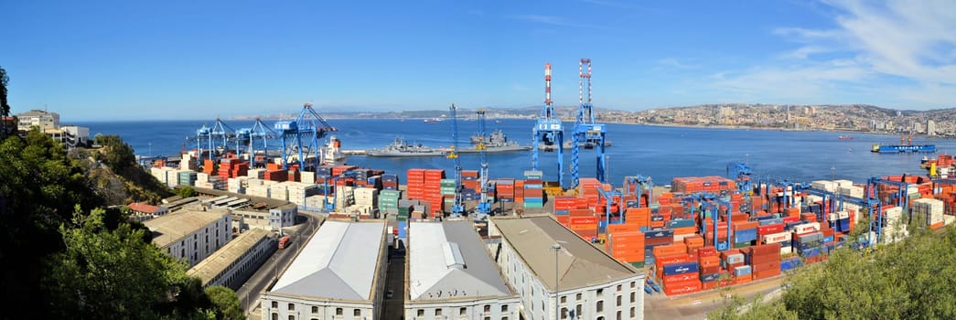 Panoramic view on Valparaiso Harbor, Chile, UNESCO World Heritage.