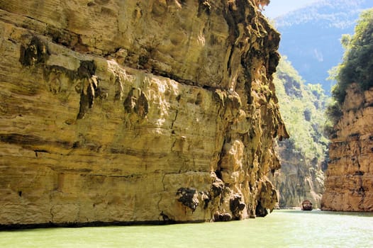 A view of the Yangtze river with cruise boats for tourists