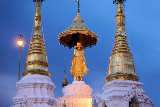 Schwedagon Pagoda at night time, most important Buddhist temple in Burma - Myanmar
