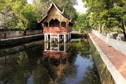 Thai style traditional wooden house in Chiang Mai, Northern Thailand