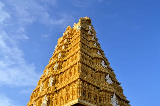 Tall entrance building of Hindu Temple at Chamundi Hills in Mysore, India