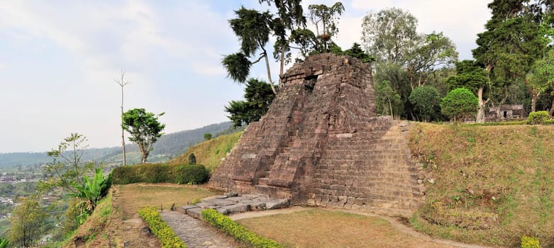 Candi Sukuh Hindu temple is an ancient temple looking like a Mayan pyramid near Solokarta, Java, Indonesia
