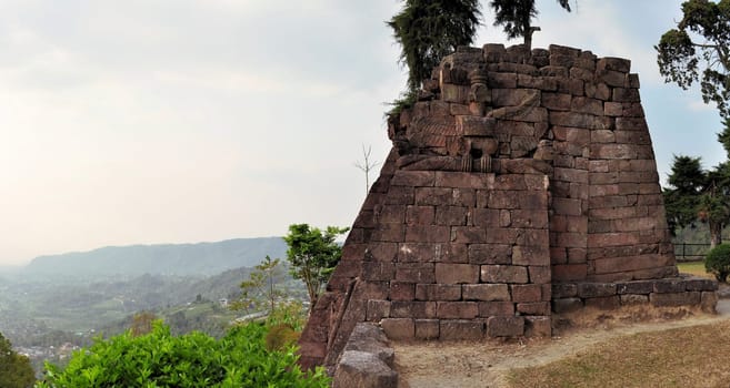 Candi Sukuh Hindu temple is an ancient temple looking like a Mayan pyramid near Solokarta, Java, Indonesia